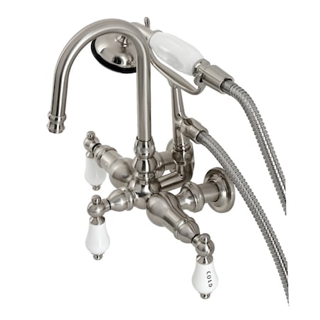 Kingston Brass CA9T8 3-3/8" Tub Wall Mount Clawfoot Tub Faucet with Hand Shower, Brushed Nickel CA9T8